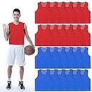 24 Pieces Team Practice Vest, Nylon Mesh Scrimmage Team Vests, Adult Sports Jerseys for Basketball Soccer Football Volleyball, 25 x 21 Inches, Blue and Red