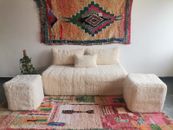 Sofá de piso marroquí hecho a mano - fundas de sofá blanco lana sin rellenar + fundas de almohada