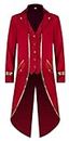 Men's Steampunk Victorian Tailcoat Jacket Vintage Gothic Long Frock Coat Uniform Halloween Cosplay Costume Red