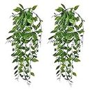 Artificial Hanging Plants, 2 Pack Fake Hanging Plants Fake Potted Greenery Plants Faux Pea Pod Vine Vine in Pot for Home Room Indoor Outdoor Shelf Decor