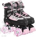 Kids Roller Skates for Girls, Pink Adjustable Rollerskates with Light Up Wheels for Teens Youth Ages 6-12 10 11 12, Beginners Outdoor Sports, Best Birthday Gift for Girls Kids…