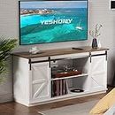YESHOMY Farmhouse TV Stand and Entertainment Center for Televisions up to 65 Inchs, with Sliding Barn Doors and Storage Cabinets, Media Furniture for Living Room, 58 Inch, White and Rustic