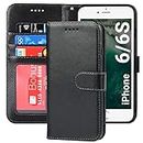 ELTEKER iPhone 6 Case Wallet,iPhone 6S Case Wallet,Premium Leather Card Holder Card Slot Magnetic Closure Flip Kickstand Women Wallet Case for iPhone 6/6s -Black