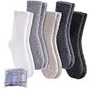 Dosoni Women Girl Fuzzy Slipper Socks-Super Soft Comfort Thick Warm Microfiber Home Socks 5 Pack (5 Pack Soild Color E)