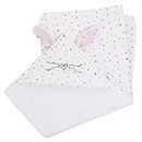 ED Ellen DeGeneres Cotton Tail - Soft Plush Multi Color Heart Print Hooded Bunny Baby Blanket with Dimensional Ears & Whiskers, White, Rose, Aqua, Coral