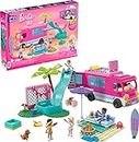Mega Barbie Car Building Toys Playset, Dream Camper Adventure with 580 Pieces, 4 Micro-Dolls and Accessories, Pink, for Kids Age 6+ Years