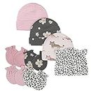 Gerber Baby Girls' 8 9-Piece Cap and Mitten Sets, 8pc Pink Leopard, 0-3 Months
