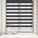 Kokorona Cordless Zebra Blinds Window Shades, Day and Night Roller Shades for Light Control, Dual Layer Light Filtering Sheer Blinds Blackout Privacy Window Treatments, Dark Grey, 23" W X 72" H
