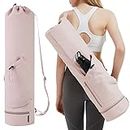 Yoga Mat Bag with Bottle Pocket and Bottom Wet Pocket Adjustable Strap Yoga Mat Carrier Exercise Yoga Carrying Bag Multi-Functional Storage Bag, Pink