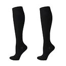 Cheeroyal (2 Pairs) Compression Socks for Men and Women Flight Socks Compression Stockings Running Socks for Running,Shin Splints,Flight Travel-Boost Stamina, Circulation and Recovery (S-M,Black)