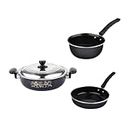 JESA HOMES 3 Pieces Accessories | Non Stick Induction Cookware Cooking Cooktop Combo Set for Kitchen | Kadai with Lid, Sauce Pan, Fry - Frying Pan | Made of Cast Iron