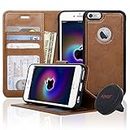 NAVOR Car Mount and Detachable Magnetic Housing Flip Wallet Case Compatible with iPhone 6 / 6S [4.7 Inch] - Brown