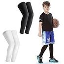 Kid Leg Sleeve 2 Pairs, Long Compression Leg Sleeve for Youth Boy Girl Basketball Soccer Football