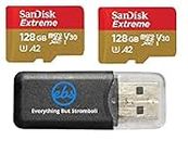 SanDisk Extreme MicroSD Card 128GB Memory Card (Two Pack) for DJI Air 2S Drone (SDSQXA1-128G-GN6MN) 4K Video Speed V30 UHS-I A2 160MB/s SDXC Bundle with (1) Everything But Stromboli Micro Card Reader