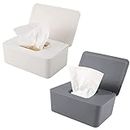 2 PCS Wipes Dispenser Case Box, Baby Wipes Dispenser Toilet Wipes Dispenser Box with Lid Seal Dustproof Reusable Wipes Box Wet Tissue Paper Case Holder Keep Wipes Fresh for Car Office Home(Gray+White)