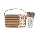 Toreto RetroMini Wireless Bluetooth Speaker 14W with Dual Wireless Karaoke MIc | Voice Changing Feature | Deep Bass I USB I TWS I AUX I Outdoor Speaker with Carrying Strap White (Rose Gold) TOR 376