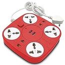 Axmon Extension Board with USB Port [FIRE Resistant] [6 Socket 2 USB Ports] 10 Amp Heavy Duty Multi Plug Extension Cord for Office Home with [1.8 Meter Power Cord] - RED
