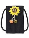 AICHUAN Handwoven Flower Crossbody Bag Summer Beach Cell Phone Envelope Bag Small Shoulder Handbag Purse for Women, Sunflower-black, One Size