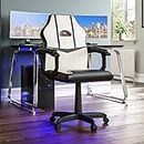 Vida Designs Racing Comet Gaming Computer Chair, White & Black, Office Executive Adjustable Swivel Recliner PU Faux-Leather