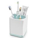 Luvan Toothbrush Holders, Small Bathroom Electric Toothbrush and Toothpaste Organizer, Food-Grade PP and ABS Plastic, BPA-Free,Versatile Storage,Detachable for Easy Cleaning (3 Slots/White with Blue)