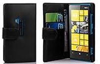 Cadorabo Hülle für Nokia Lumia 920 Hülle in KAVIAR Schwarz Handyhülle mit Kartenfach aus Glattem Kunstleder Case Cover Schutzhülle Etui Tasche Book Klapp Style Kaviar-Schwarz