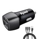 Dyazo 4.8 Amp (2.4 & 2.4 Amp) Dual Port Fast USB Car Charger Compatible W/iPhone Xr/Xs/Max/X/8/7/Plus,Ipad Pro/Air 2/Mini,Galaxy,Lg,HTC & All Other Cellular Phones W/Free 3In1 Cable-Carbon Black
