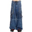 Unisex Blue Denim Tripp Pants, Gothic Pants with Handcuffs and chain, Punk Pant