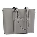 BROMEN Women Leather Briefcase 15.6 inch Laptop Handbag Vintage Shoulder Tote Bag Work Purses (1-grey)