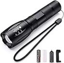 KN Metal LED Torch Flashlight XML T6 Water Resistance 5 Modes Adjustable Focus Rechargeable Torch Handheld Light Zoomable LED Adjustable Focus Tactical Flashlight (Black)