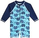 Quad Seven Baby Boys' Sunsuit - Sun Protection 1 Piece Zip Rash Guard Swimsuit - Swimwear Bathing Suit for Baby Boys (0-24M), Size 0-3 Months, Whales