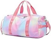 Sport Gym Duffle Travel Bag for Men Women Duffel with Shoe Compartment, Wet Pocket, Rainbow Pink-C, 19.7"x9.5"x9.9"