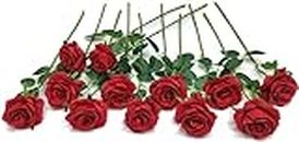 Laelfe 12 Stück Rote Rosen Künstlich, 21in Realistische Langstielige Kunstblumen Rose, Künstliche Blumen Seide Kunstrose Rot für Hochzeitsdeko Brautsträuß Heiratsantrag Geburtstag Party Büro Decor