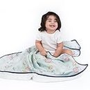 haus & kinder 100% Cotton Reversible Muslin Blanket For Newborn Baby Boy And Girl, Triple Layer Blanket 0-2 Years, Size- 120 Cm X 120 Cm (Spacewalk), Blue, 200 TC