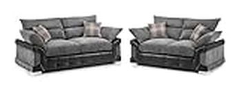 Honeypot Sofa - Logan 3 + 2 Seater Sofas for Living Room - Black/Grey Jumbo Cord & Faux Leather Upholstered Sofa Set | Setup Included | Made in EU | Built to Last (3+2 Set)