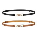 2 Pack WHIPPY Women Skinny Leather Belt Adjustable Thin Waist Belt Fashion Buckle Belt for Dress,Black+Brown,Fit Waist Size Up to 37 Inches