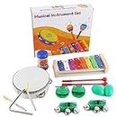 EASTROCK 13 Pcs Musical Instruments Set,Best Gifts for Children,Include Tambourine,Xylophone,Triangle Instrument,Egg Shakers,Castanets,Wrist Bells,Rain Column