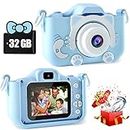 CIMELR Kids Camera Toys for 3-12 Year Old Boys/Girls, Kids Digital Camera for Toddler with Video, Christmas Birthday Festival Gifts for Kids, Selfie Camera for Kids, 32GB TF Card (Blue-Cat)