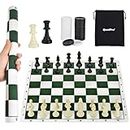 QuadPro 20" Portable Chess & Checkers Set, 2 in 1 Roll-up Travel Chess Board Game Set with 2 Extra Queens & 2 Extra Checker Pieces & Storage Bag for Kids and Adults