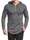 KUYIGO Men's Fashion Hoodie Sweatshirt Long Sleeve Button Casual Athletic Solid Hooded T-Shirts Drawstring Pullover XX-Large Dark Grey