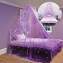 Bed Canopy with Glow in The Dark Stars for Girls, Kids and Babies, Net Use to Cover The Baby Crib, Kid Bed, Girls Bed Or Full Size Bed, Fire Retardant Fabric (Purple)