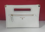 Michael Kors Women's Jane Large Pebble Leather Clutch Handbags White Accessories