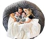 Giant Round Faux Fur Bean Bag Chair Cover - Ultra Soft and Fluffy, For Adults, Machine Washable (No Filler, Cover Only)