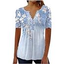 SMIDOW Plus Size Tunic Tops for Women Trendy 2024 Boho Floral Shirts Short Sleeve Notch v Neck t-Shirt Graphic Tees Blouse, #16 Sky Blue, Large