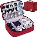 Electronics Organizer Waterproof Carrying Case - Durable Small Electronics Accessories Storage Bag Compatible Laptop Charger Various USB, Cables, Cords Power Travel Gadget Carry Bag - Red