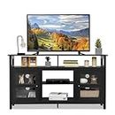 Multigot TV Cabinet for TVs up to 65’’, Wooden Media Console Unit Entertainment Center with 4 Open Shelves and 2 Side Cabinet, Modern Fireplace TV Stand for Living Room Bedroom (Black)