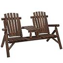 Outsunny Wooden Outdoor Bench, Double Adirondack Chair Bench Set with Center Table for Patio, Backyard, Deck, Fire Pit, 61.8" x 34.6" x 40.6", Carbonized