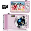 Digital Camera, FHD 4K Point and Shoot Camera with 2.88' IPS Screen, 48MP Video, 16X Zoom, Macro Mode, Flash - Compact Beginner Camera for Teens, Pink