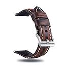 Berfine 24mm Quick Release Retro Leather Watch Band, Vintage Pull-up Leather Watch Strap, Dark Brown