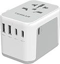 Universal Adapter, TESSAN Worldwide Travel Plug Adaptor with 2 USB A and 3 USB C Ports, International Travel Adapter for EU, UK, USA, AU, Power Socket Charger for Multi Countries