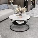Friends & Furniture Marble Round Coffee Table 2 Tier Sofa Center Table Modern Luxury Tea Coffee Table Perfect for Living Room Gold Metal Frame (Black & White)